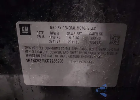 2016 Chevrolet Cruze Ls Auto z USA, uszkodzony, nr VIN 1G1BC5SMXG7236906